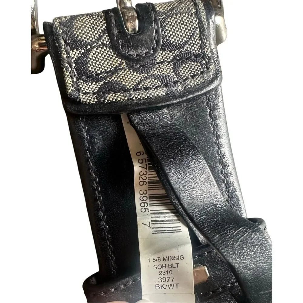 Coach Classic Mini Monogram Silver Buckle Black and white Belt 3977